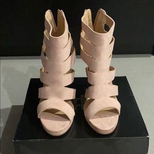 Nude Blush Pink Heels Zip Up Size 8